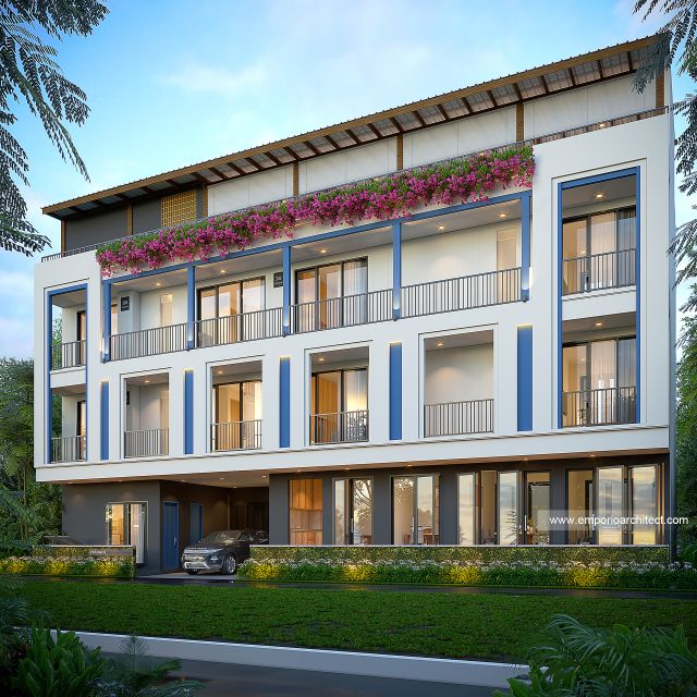 Desain Tampak Depan Co-Living Modern 4 Lantai Bapak HNR di Bali