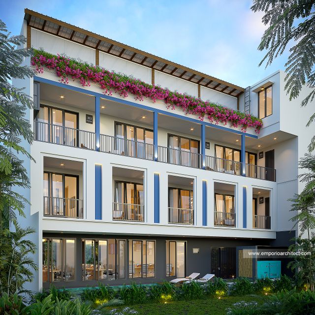 Desain Tampak Belakang Co-Living Modern 4 Lantai Bapak HNR di Bali
