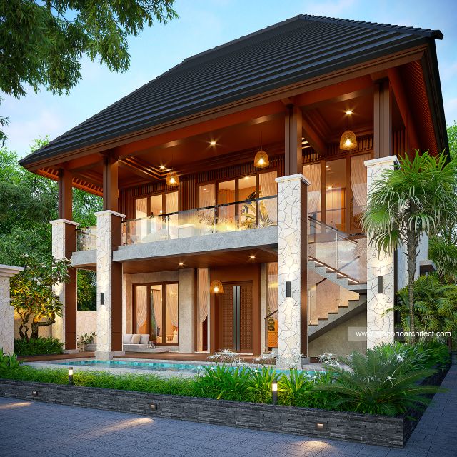 Desain Tampak Samping Guest House Modern 2 Lantai Bapak AN di Padang