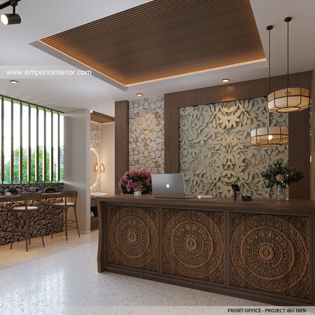 Desain Front Office Guest House Modern 3 Lantai Ibu NKN di Ungasan, Badung, Bali