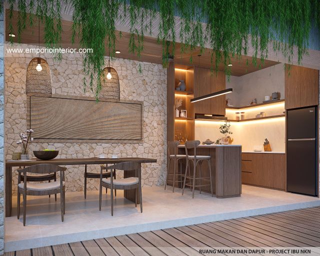Desain Ruang Makan dan Dapur Guest House Modern 3 Lantai Ibu NKN di Ungasan, Badung, Bali