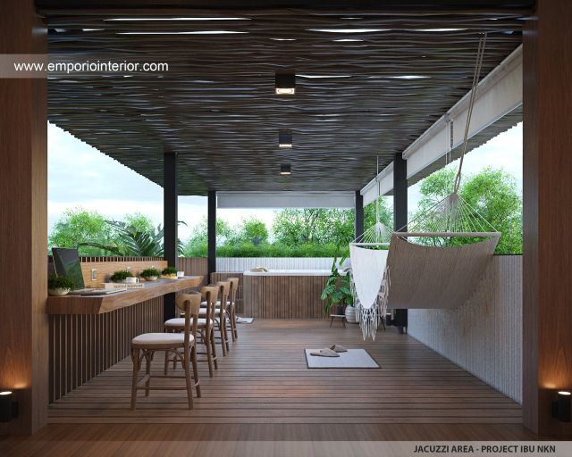 Desain Jacuzzi Area Guest House Modern 3 Lantai Ibu NKN di Ungasan, Badung, Bali