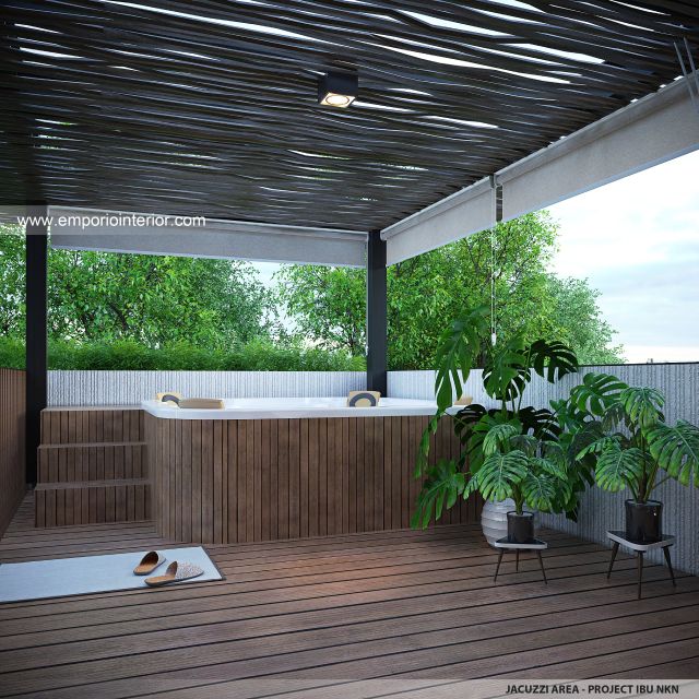 Desain Jacuzzi Area Guest House Modern 3 Lantai Ibu NKN di Ungasan, Badung, Bali