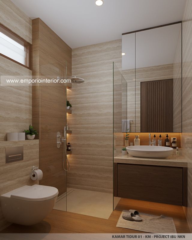 Desain Kamar Mandi 1 Guest House Modern 3 Lantai Ibu NKN di Ungasan, Badung, Bali
