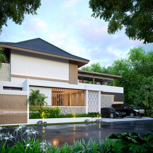 Desain Tampak Depan 2 Guest House Modern 3 Lantai Ibu NKN di Ungasan, Badung, Bali