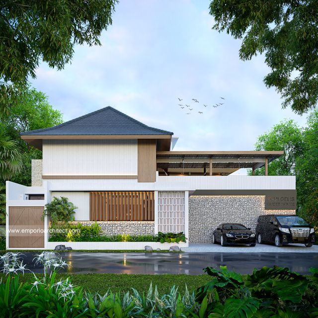 Desain Tampak Depan 3 Guest House Modern 3 Lantai Ibu NKN di Ungasan, Badung, Bali