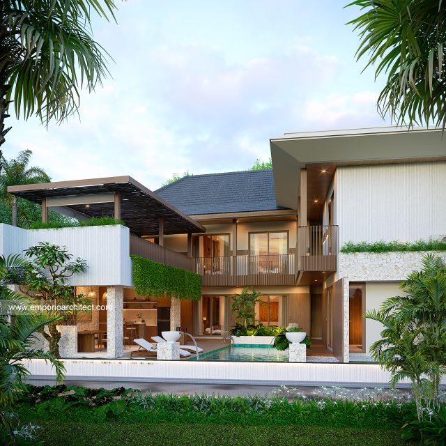 Desain Tampak Samping Guest House Modern 3 Lantai Ibu NKN di Ungasan, Badung, Bali