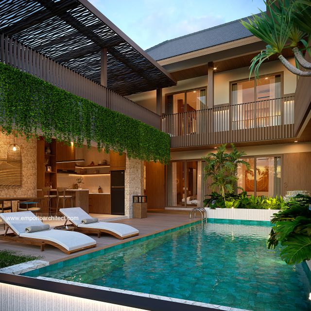 Desain Tampak Detail Samping Guest House Modern 3 Lantai Ibu NKN di Ungasan, Badung, Bali