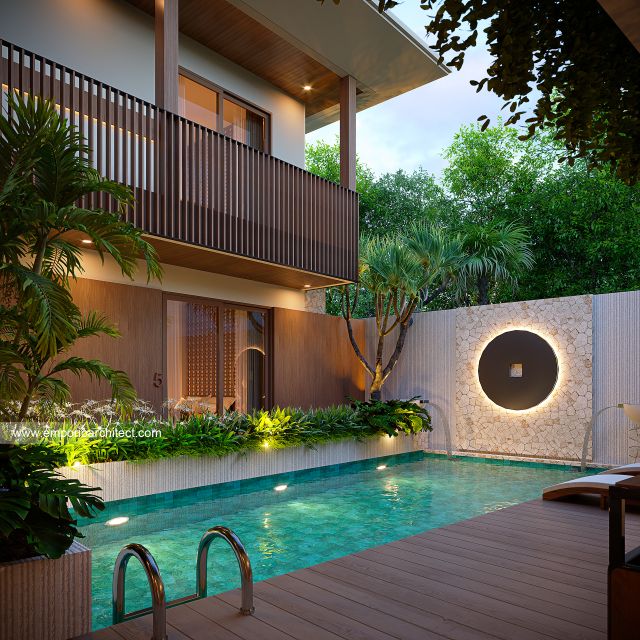 Desain Tampak Detail Samping 2 Guest House Modern 3 Lantai Ibu NKN di Ungasan, Badung, Bali