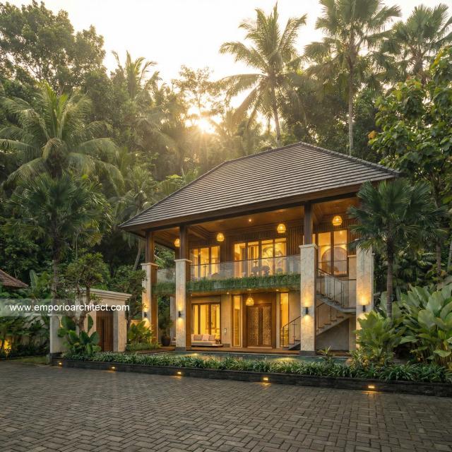 Desain Tampak Depan Guest House Villa Bali Modern 2 Lantai Bapak AN di Padang