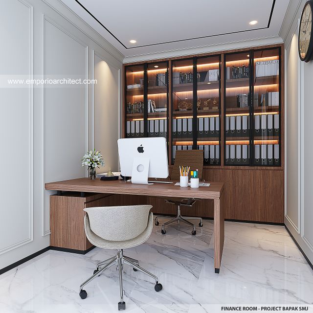 Desain Ruang Finance Kantor Mediteran Klasik 5 Lantai Bapak SMJ di Jakarta Selatan