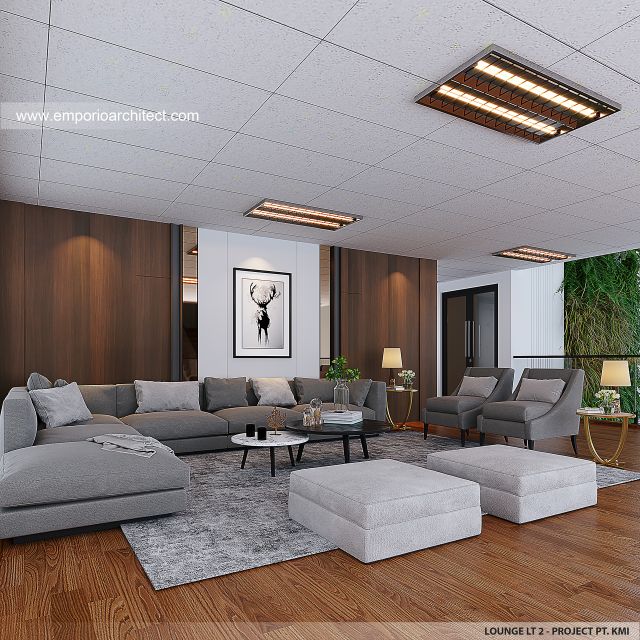 Desain Lounge Kantor Modern 4 Lantai PT. KMI di Makassar