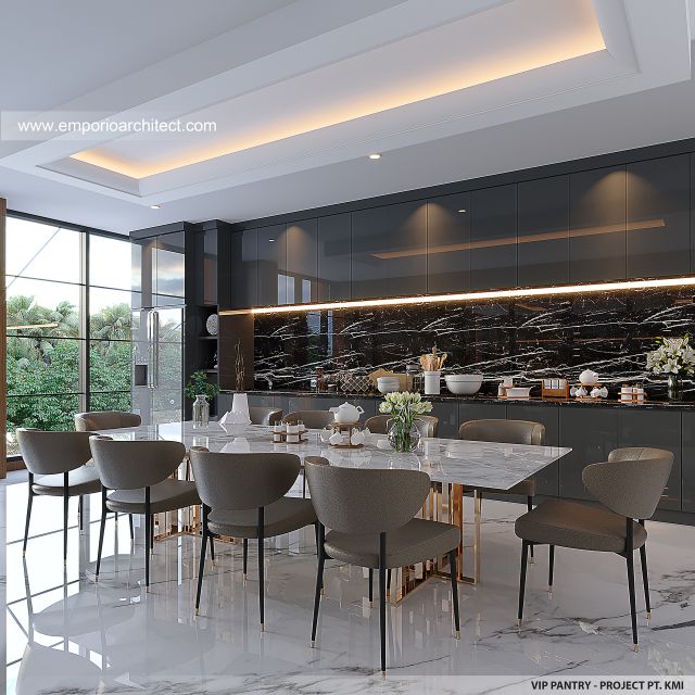 Desain VIP Pantry Kantor Modern 4 Lantai PT. KMI di Makassar