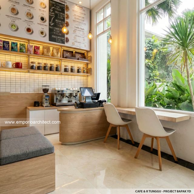 Desain Cafe dan Ruang Tunggu Klinik Kecantikan Nutripaf Klasik Modern 2 Lantai Bapak YD di Depok