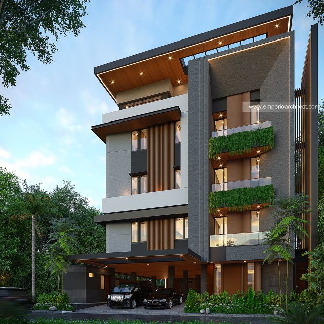 Desain Tampak Depan Kost dan Rumah Modern 5 Lantai Bapak IWD di Palembang