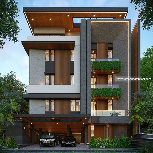 Desain Tampak Depan 2 Kost dan Rumah Modern 5 Lantai Bapak IWD di Palembang