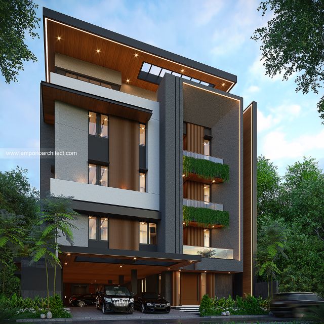 Desain Tampak Depan 3 Kost dan Rumah Modern 5 Lantai Bapak IWD di Palembang