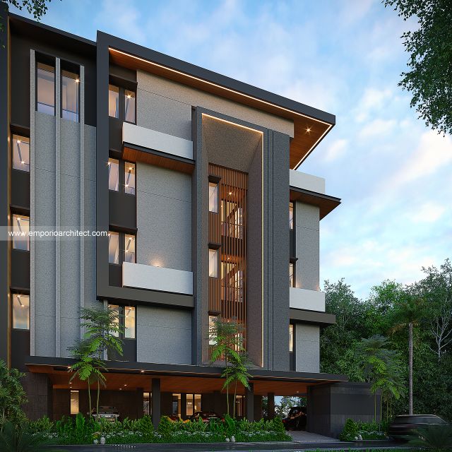 Desain Tampak Samping Kost dan Rumah Modern 5 Lantai Bapak IWD di Palembang
