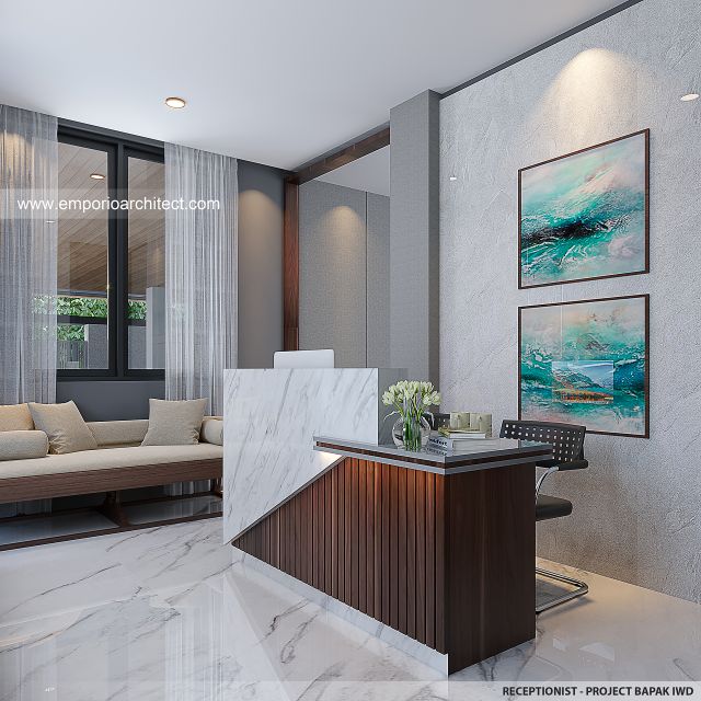 Desain Receptionist Kost dan Rumah Modern 5 Lantai Bapak IWD di Palembang