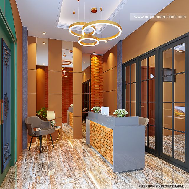 Desain Receptionist Tampak Belakang Kost Jelambar 13 Klasik 4 Lantai Bapak L di Jakarta Barat