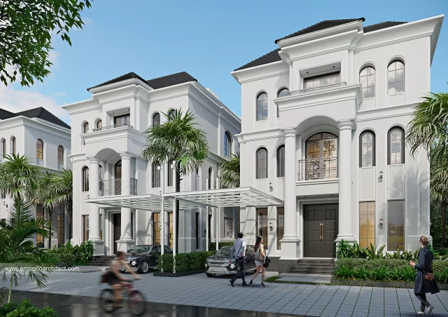 Desain Tampak Depan Kanan Perumahan F2.13.02 Cluster Phu My Hung di Vietnam (Mode Siang)