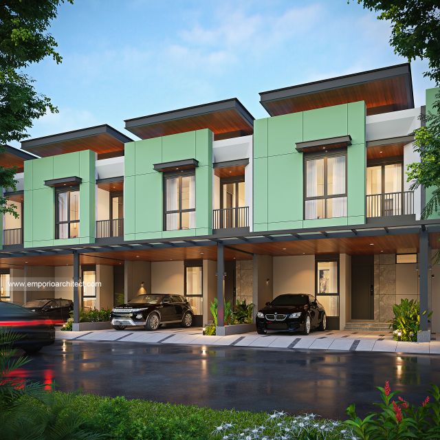 Desain Tampak Depan 2 Perumahan Modern 2 Lantai PT. MK Type 6 di Jakarta