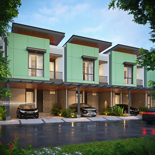 Desain Tampak Depan 3 Perumahan Modern 2 Lantai PT. MK Type 6 di Jakarta