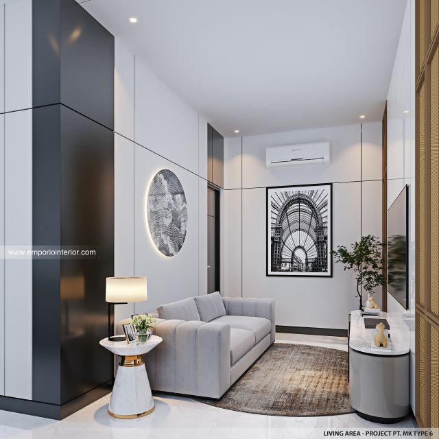 Desain Ruang Keluarga Perumahan Modern 2 Lantai PT. MK Type 6 di Jakarta