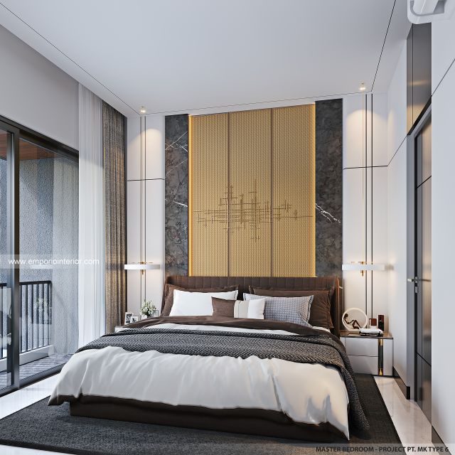 Desain Kamar Tidur Utama Perumahan Modern 2 Lantai PT. MK Type 6 di Jakarta