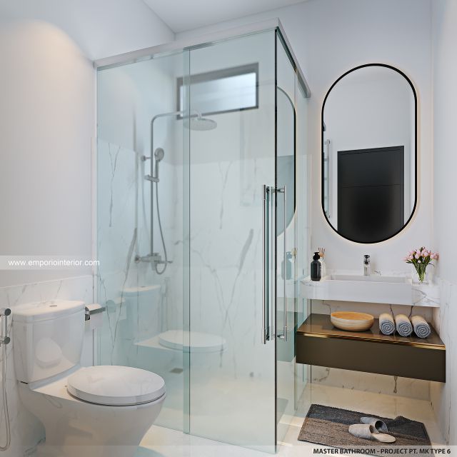 Desain Kamar Mandi Utama Perumahan Modern 2 Lantai PT. MK Type 6 di Jakarta
