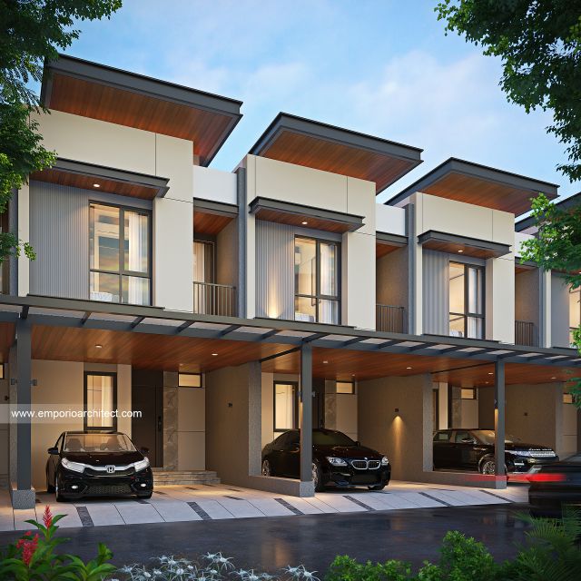 Desain Tampak Depan 3 Perumahan Modern 2 Lantai PT. MK Type 5 di Jakarta