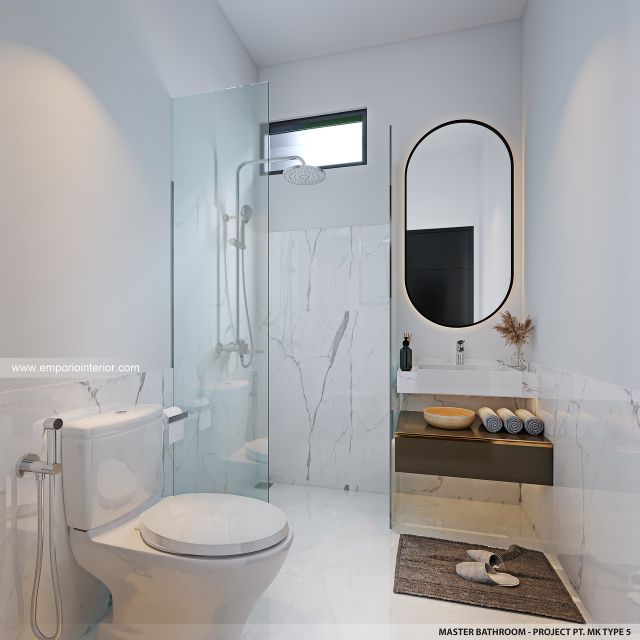 Desain Kamar Mandi Utama Perumahan Modern 2 Lantai PT. MK Type 5 di Jakarta