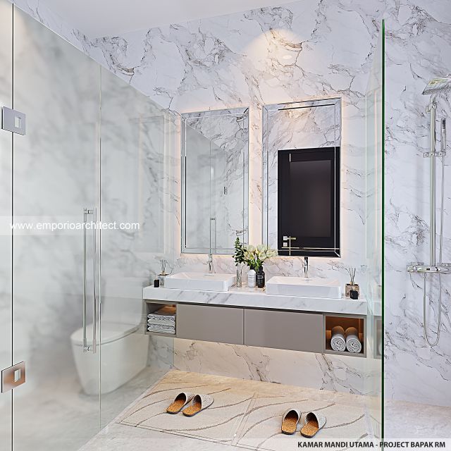 Desain Kamar Mandi Utama Perumahan Modern 2 Lantai Bapak RM 2180 Type B di Pekanbaru