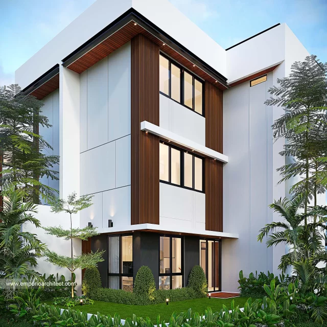Desain Tampak Belakang Lebar 8 m Perumahan Modern 3 Lantai Bapak HRM di Pondok Indah, Jakarta Selatan