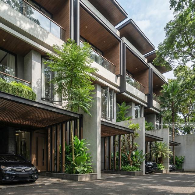 Desain Tampak Detail Depan 3 Perumahan Modern 3 Lantai Bapak AWB di Slipi, Palmerah, Jakarta Barat