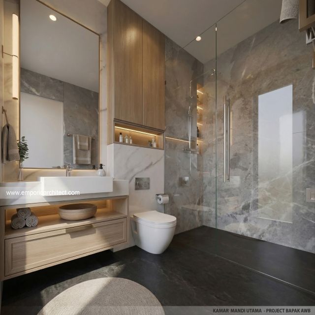 Desain Kamar Mandi Utama Perumahan Modern 3 Lantai Bapak AWB di Slipi, Palmerah, Jakarta Barat