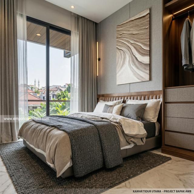 Desain Kamar Tidur Utama Perumahan Modern 3 Lantai Bapak AWB di Slipi, Palmerah, Jakarta Barat