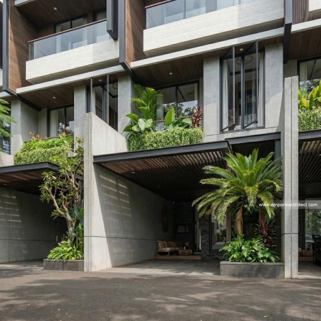 Desain Tampak Detail Depan 2 Perumahan Modern 3 Lantai Bapak AWB di Slipi, Palmerah, Jakarta Barat