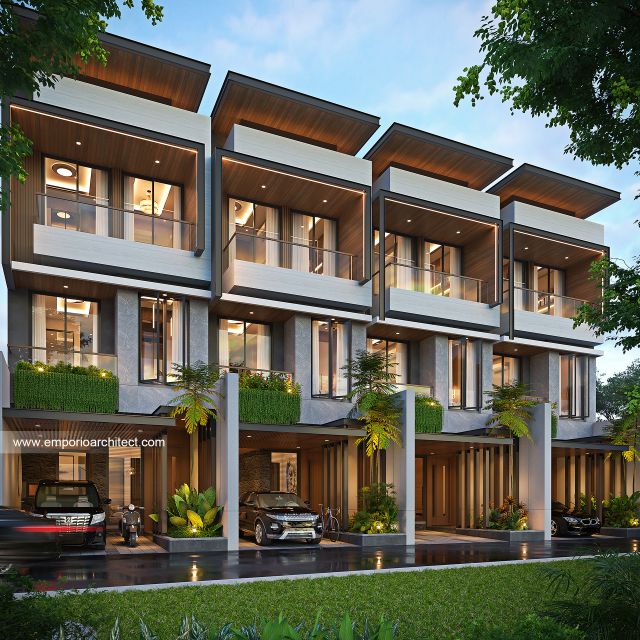 Desain Tampak Depan 2 Perumahan Modern 3 Lantai Bapak AWB di Slipi, Palmerah, Jakarta Barat