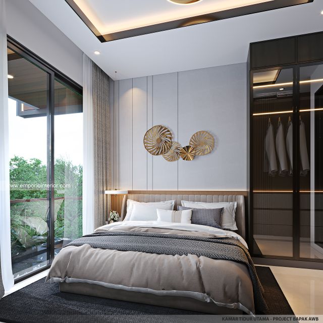 Desain Kamar Tidur Utama Perumahan Modern 3 Lantai Bapak AWB di Slipi, Palmerah, Jakarta Barat