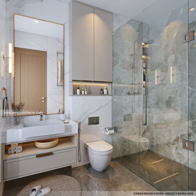 Desain Kamar Mandi Utama Perumahan Modern 3 Lantai Bapak AWB di Slipi, Palmerah, Jakarta Barat