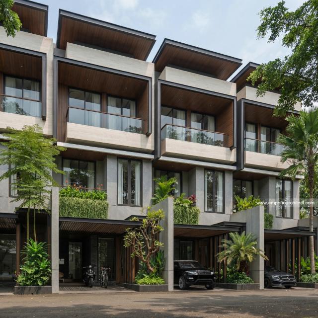 Desain Tampak Depan 2 Perumahan Modern 3 Lantai Bapak AWB di Slipi, Palmerah, Jakarta Barat
