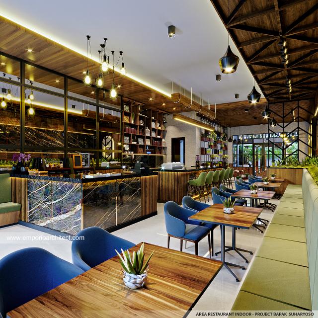 Desain Area Indoor Restoran Teman Bahagia Modern 1 Lantai Bapak SHY di Bontang, Kalimantan Timur