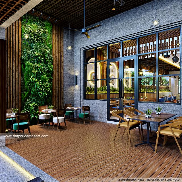 Desain Area Semi Outdoor Restoran Teman Bahagia Modern 1 Lantai Bapak SHY di Bontang, Kalimantan Timur