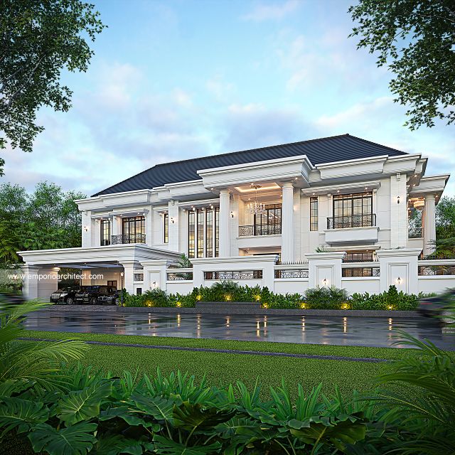 Desain Tampak Depan Dengan Pagar Rumah Klasik 2 Lantai PT. SAL di Pontianak