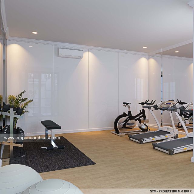 Desain Ruang Gym Rumah American Klasik 2 Lantai Ibu M dan Ibu R di Depok, Jawa Barat