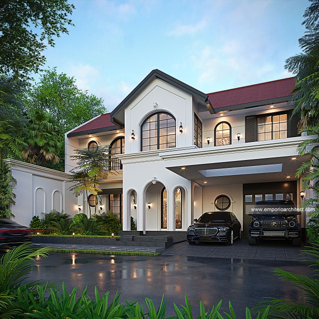 Desain Tampak Depan 3 Rumah American Klasik 2 Lantai Ibu DNA di Bandung
