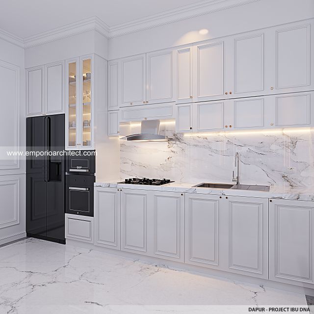 Desain Dapur Rumah American Klasik 2 Lantai Ibu DNA di Bandung