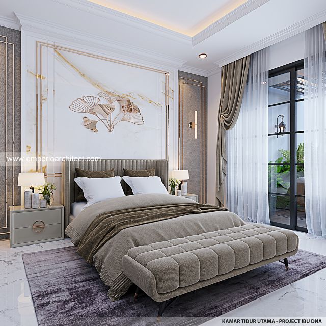 Desain Kamar Tidur Utama Rumah American Klasik 2 Lantai Ibu DNA di Bandung