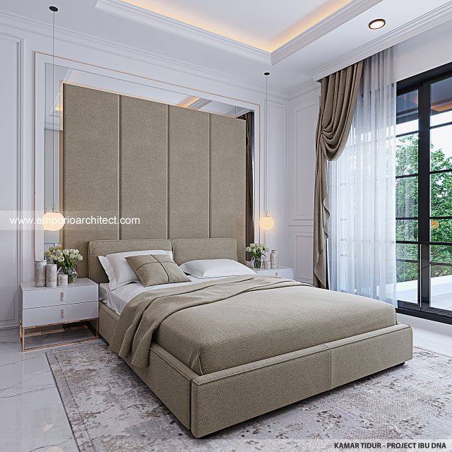 Desain Kamar Tidur Rumah American Klasik 2 Lantai Ibu DNA di Bandung